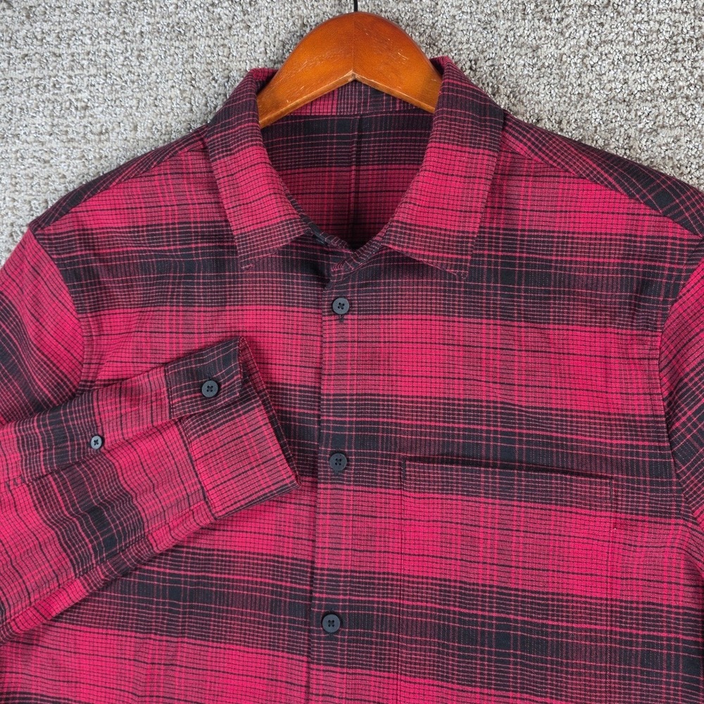 Lululemon Masons Peak Performance Flannel Mens Red Plaid Long Sleeve Shirt Sz XL